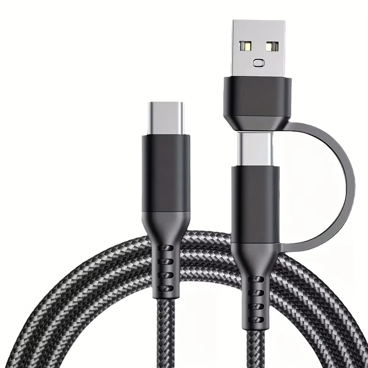 1/3PCS 60W PC mobile phone USB-C/Type-C 2-in-1 interface fast charging braided data cable, suitable for Android and Huawei,Honor