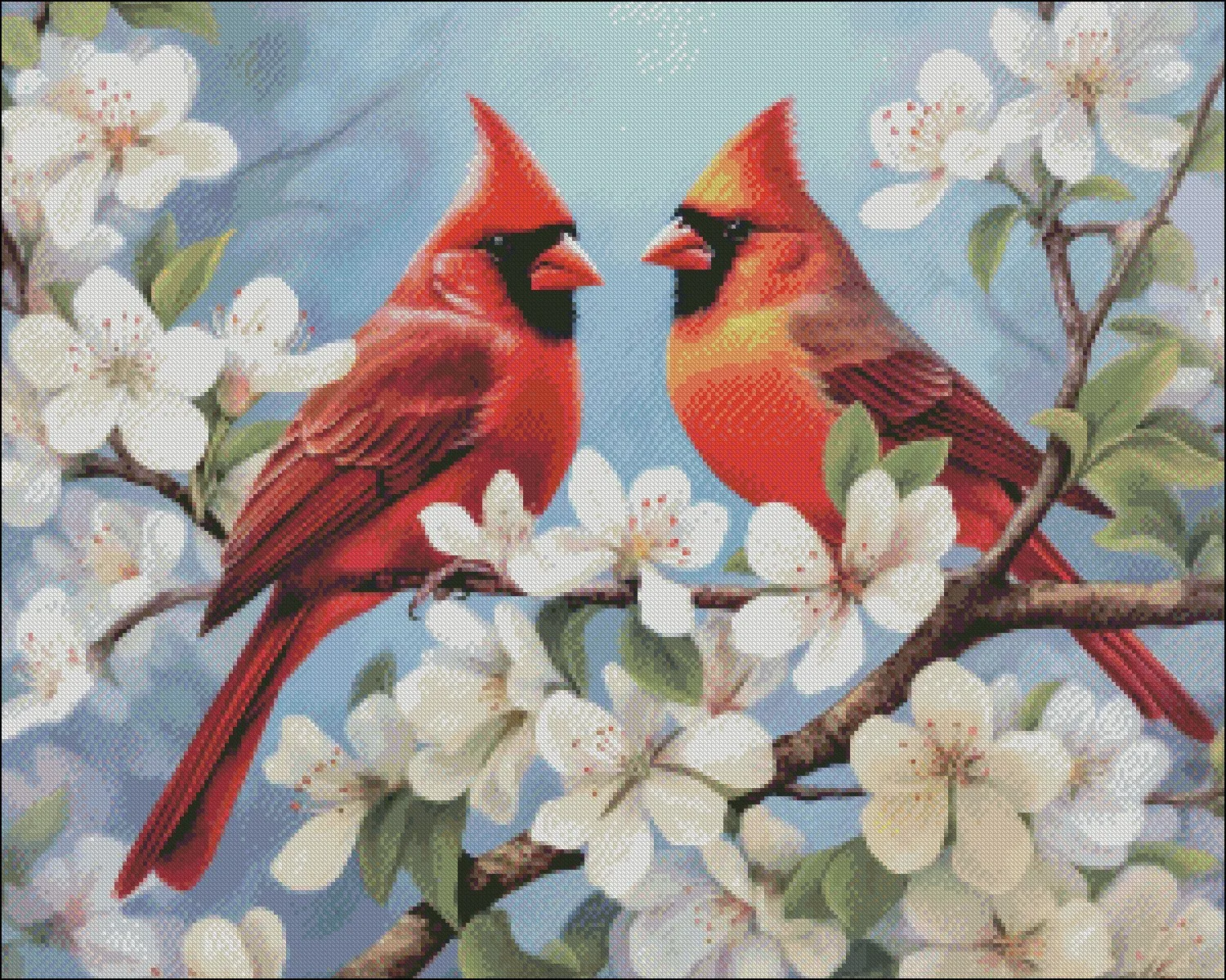 Embroidery Counted Cross Stitch Kits Needlework - Crafts 14 ct DMC Color DIY Arts Handmade Decor - Cardinal Pair & Dogwoods