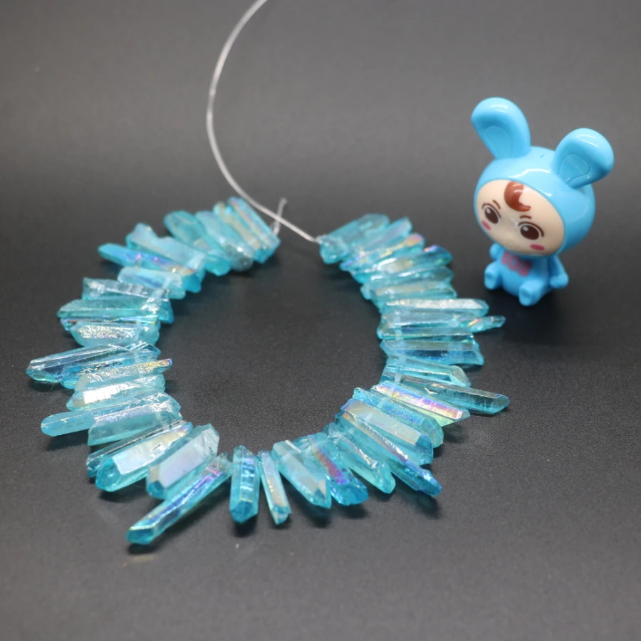 Approx 38pcs/Strand, Free Style Natural Aqua AB Quartz Crystal Stick Point Loose Spacer Beads Jewelry for Pendant Making