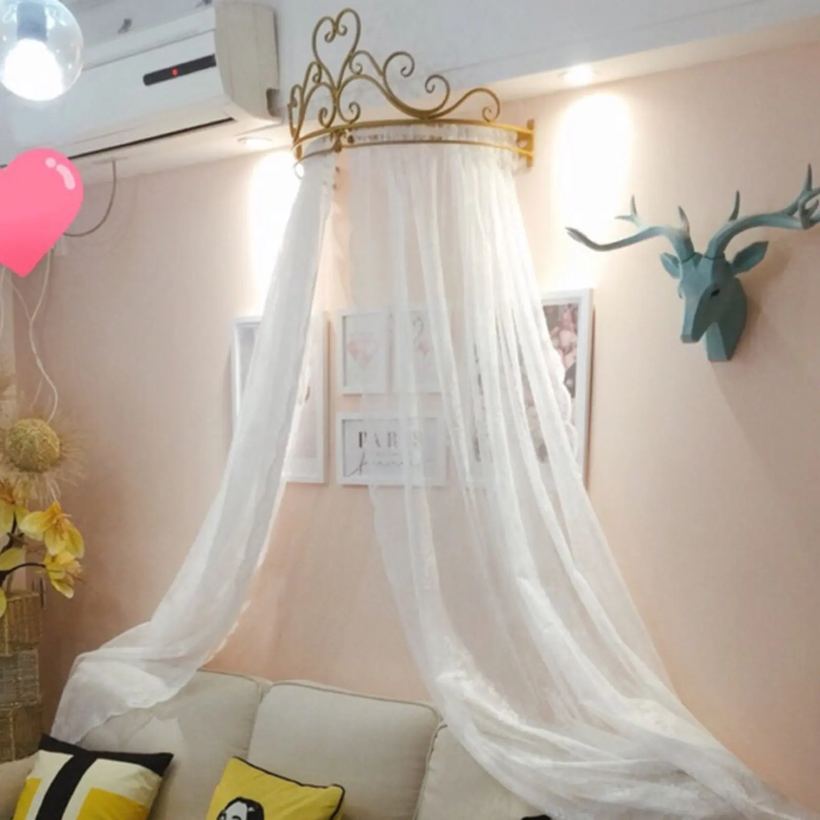 Crown Bed Canopy Frame Heavy Duty Cute Children Room Decor Easy Assembly Sturdy Decorative Princess Bed Canopy Stand for Kids