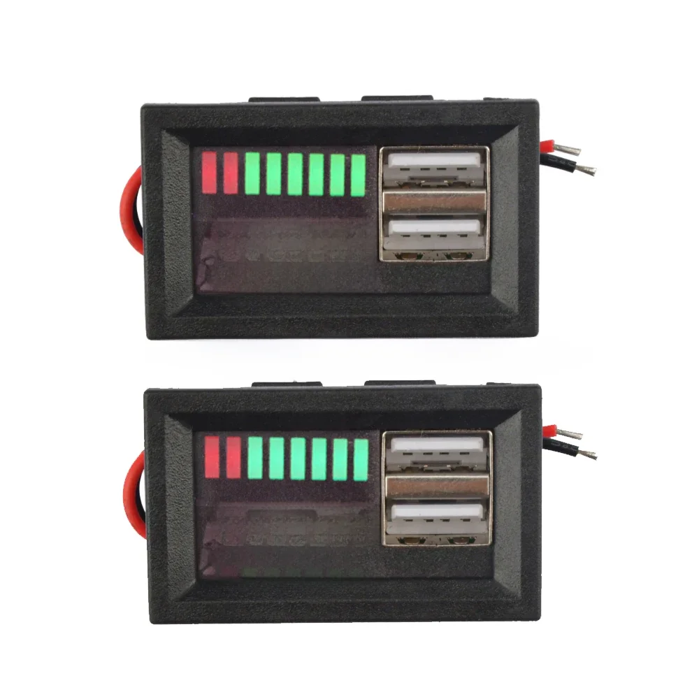 Podwójny woltomierz samochodowy USB 5V 2A Panel miernika napięcia 12V-24V 3S-7S Wskaźnik pojemności baterii litowej Tester mocy Li-ion Kwasowo-ołowiowy — zdjęcie 2