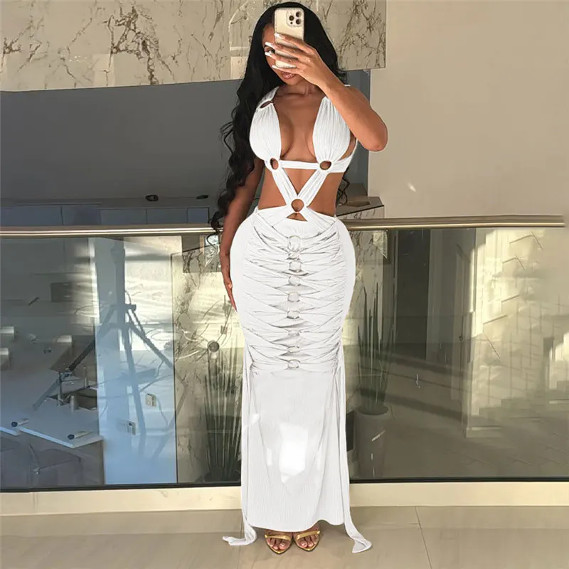 Sexy Women\'s Cross Hollow Maxi Dress Backless Chic Curve Dresses Long Dresses Beach Birthday Party Evening Cocktail Black White