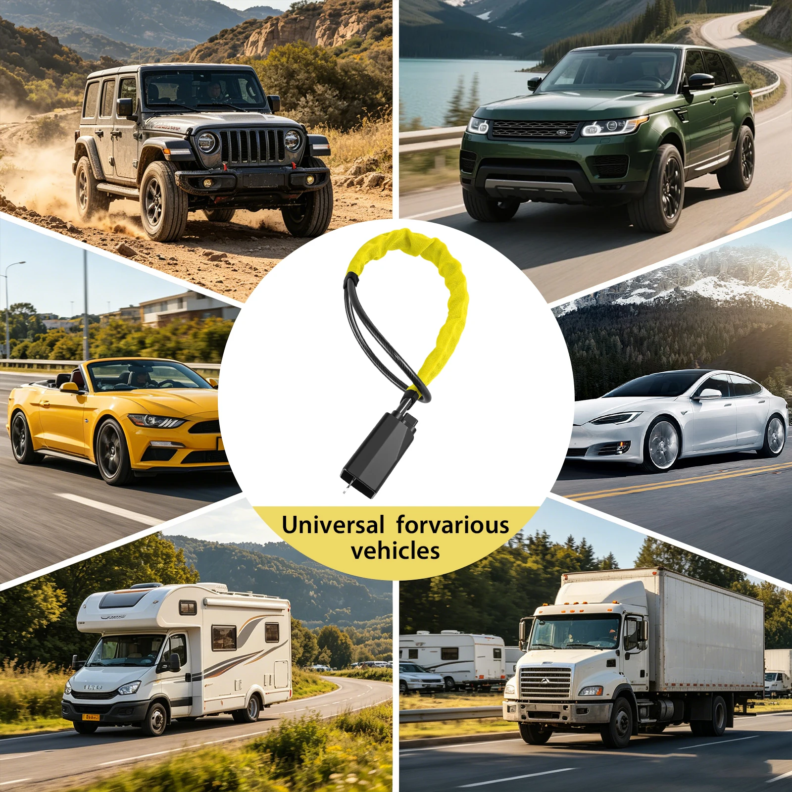 Universelles Lenkradschloss mit Sicherheitsgurtschloss, Stahlseil für LKW, SUV, Van, Wohnmobil, Diebstahlschutzvorrichtung mit 3 Schlüsseln. – Detail 9