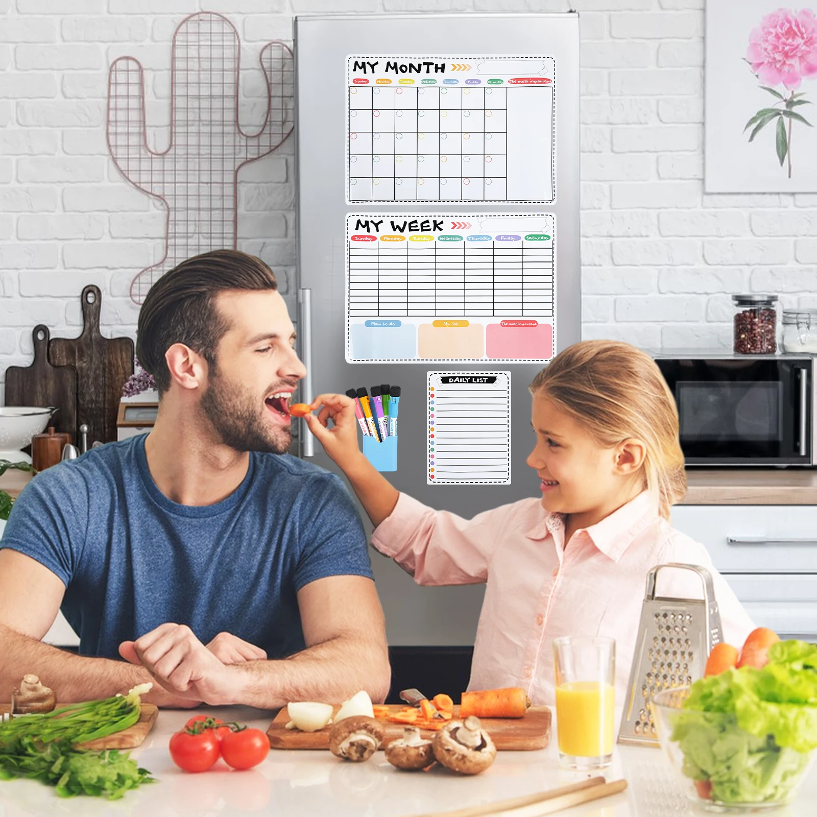 Magnetic Whiteboard Calendar Planner for Fridge, 3pcs Dry Erase Monthly Weekly Daily Planner,Meal Shopping List Family Reminders