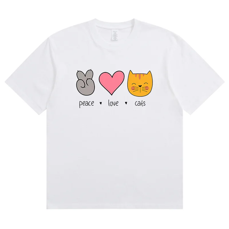 Summer New Peace Love Cats Fashion Sports Women's T-Shirt Harajuku Graphic Clothing Women's Top,Drop Ship