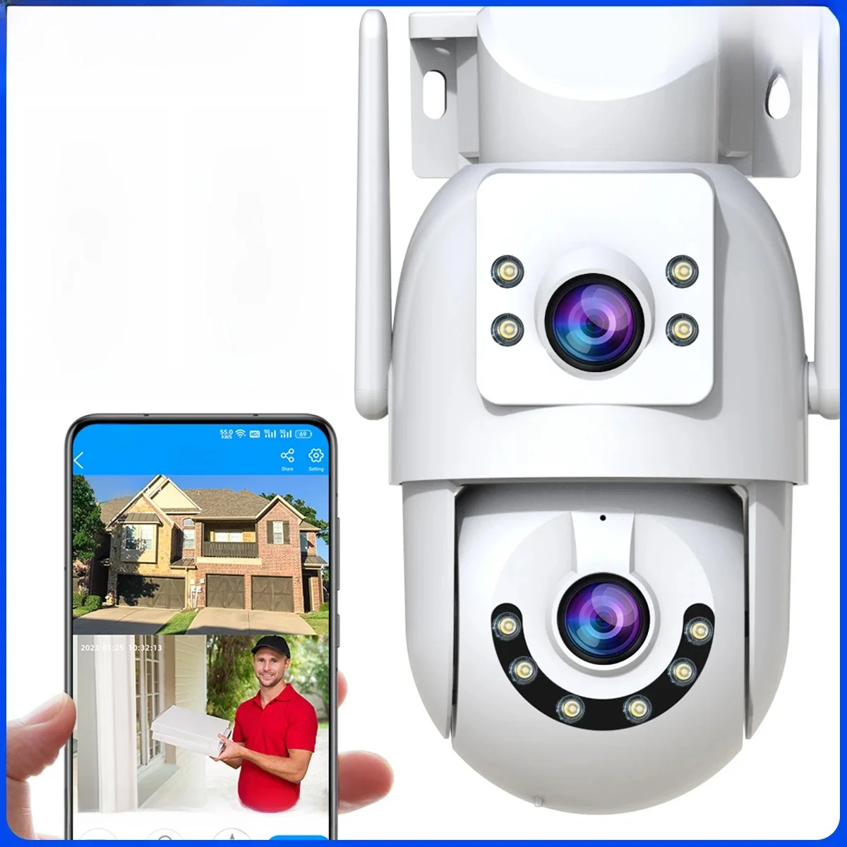 Lenovo HD PTZ-camera Buiten 6MP Dubbele lens Dubbel scherm 5G Wifi Auto Tracking CCCTV-camera Beveiliging Videobewaking - afbeelding 2