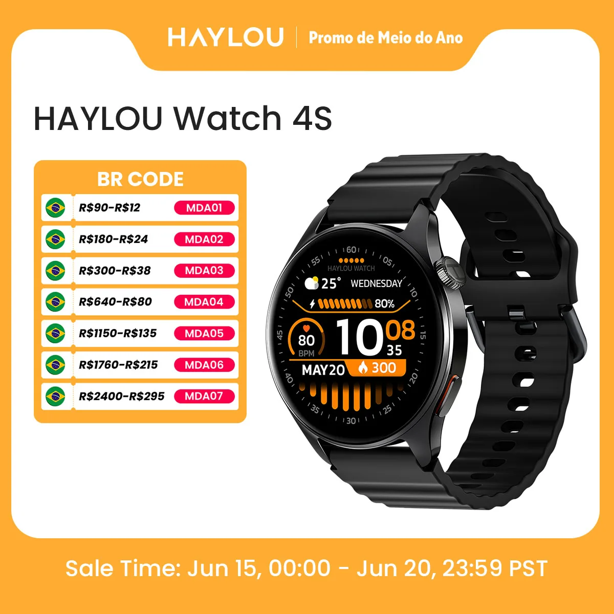 Relógio HAYLOU 4S GPS Smartwatch com Tela HD AMOLED de 1.43”, Posicionamento GPS por 5 Satélites, 120+ Modos de Treino, Relógio Inteligente para Fitness
