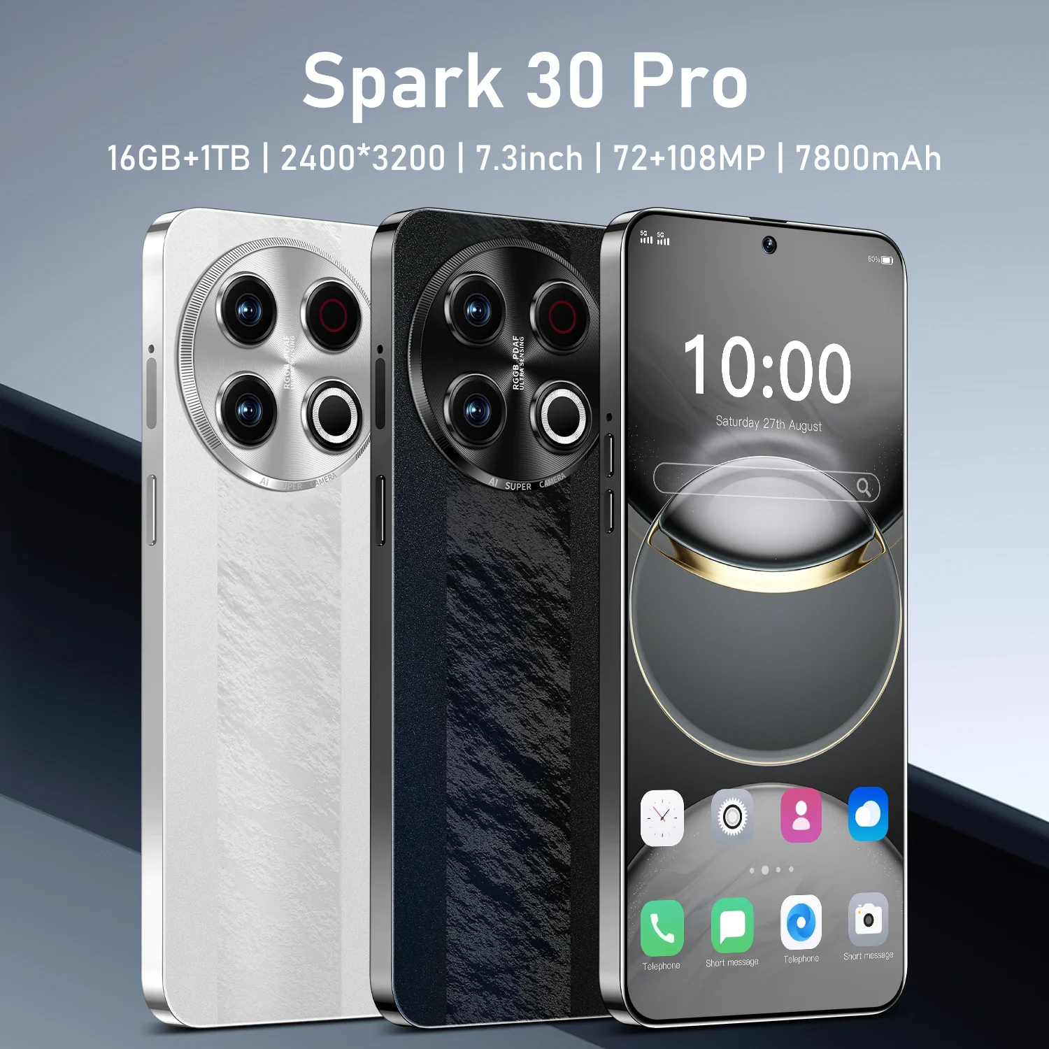 2025 New Spark 30 Pro Smartphone 5G 7.3 inch HD 22G+2T Cell Phone 7800mAh Cellphones Unlocked Global Version  Mobile Phones