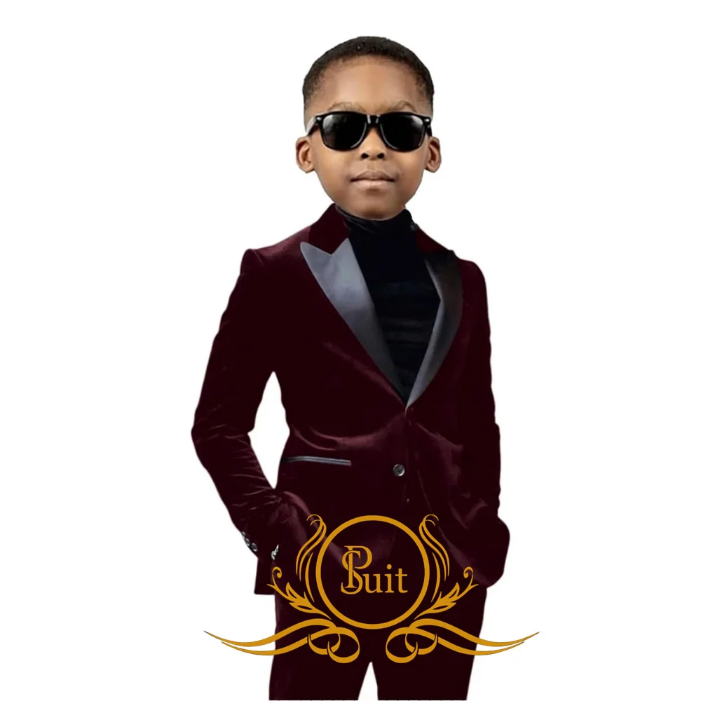 Boys Velvet Tuxedo Suit Slim Fit 2 Piece Wedding Outfit Formal Dresswear for Boy