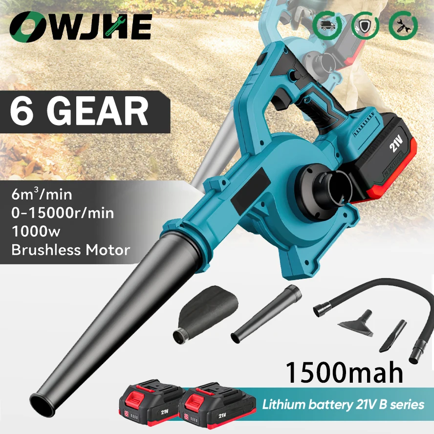 OWJHE 15000 tr/min charge sans fil sèche-cheveux aspirateur 6 vitesses électrique souffleur de feuilles outil de nettoyage de la poussière pour batterie 18 V-21 V