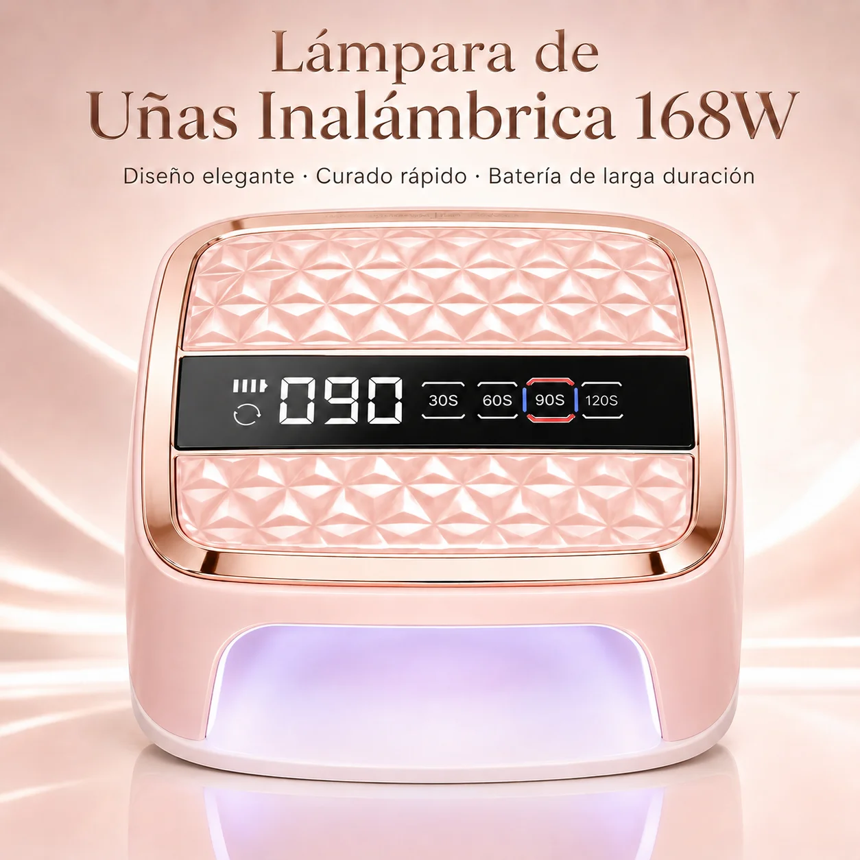 Lámpara de uñas LED UV inalámbrica, luz UV de 168 W para esmalte de uñas, secador de uñas portátil, lámpara de uñas portátil con 4 temporizadores y pantalla LCD, rosa，blanco，negro