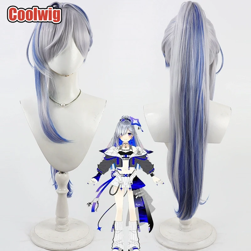 

Coolwig Synthetic Hair Amane Kanata Cosplay Wigs Anime Virtual YouTuber 70cm Silver Gray Mixed Blue Ponytail Wig Heat Resistant