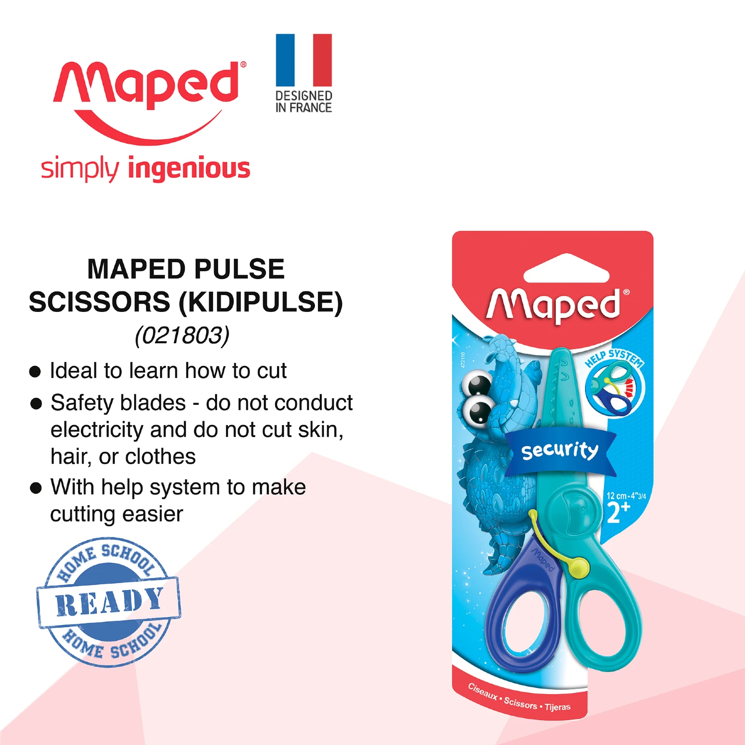 Maped Kidipulse 용수철 보조 플라스틱 안전 가위, 유연한 비대칭 핸들 포함, 4.75 인치 (12 cm)