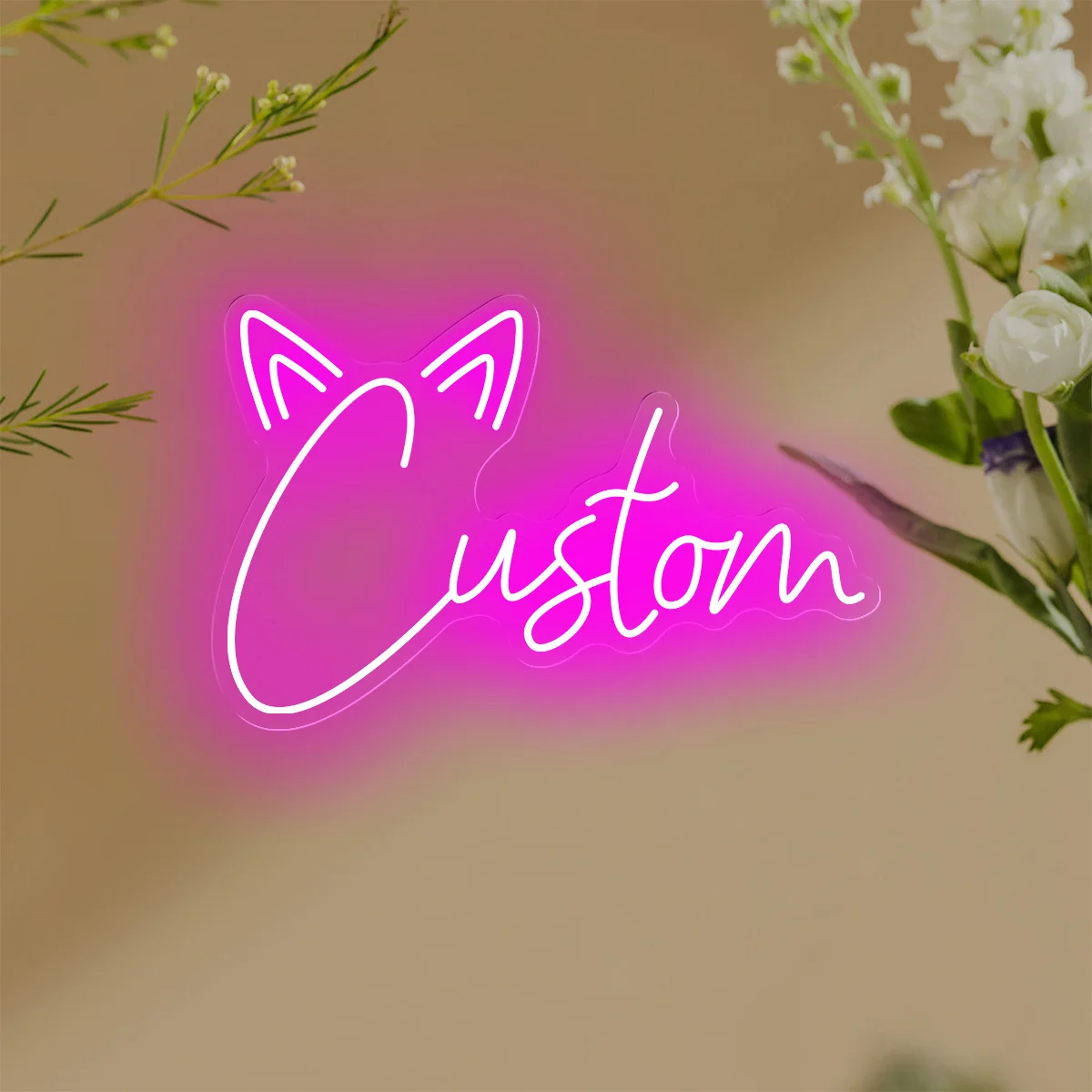 Custom Neon Sign with Text&Cat Ear Design, Door&Wall Art Decor for Home/Cafe/Bar, Gift for Wedding/Anniversary/Holiday/Birthday