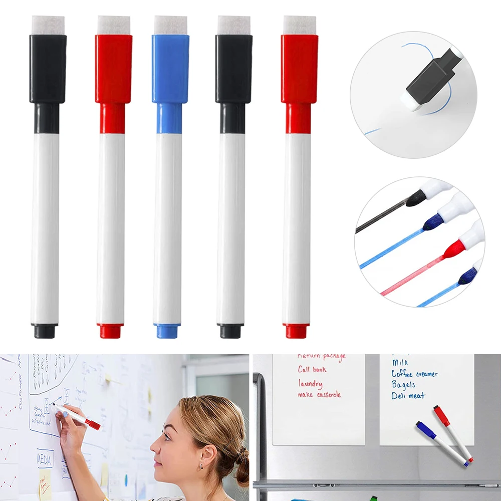 4x Whiteboard Marker Pens With Dry Wipe Erase Pen Eraser Lid au stock