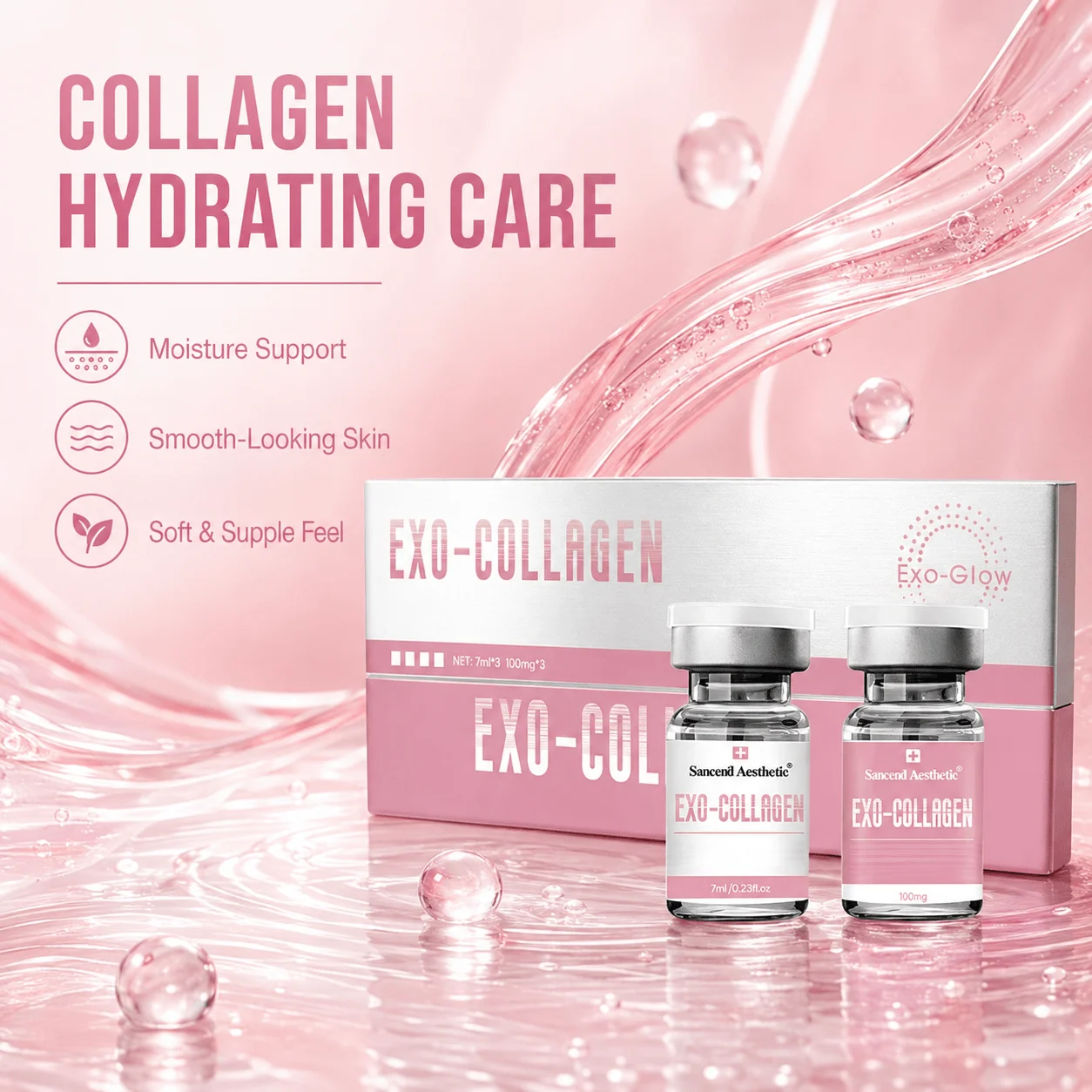 SANENDI Exo Glow Facial Serum Collection, PDRN Collagen HA Hydrating Skin Booster Ampoule, Suitable for Dermapen Daily Face Care