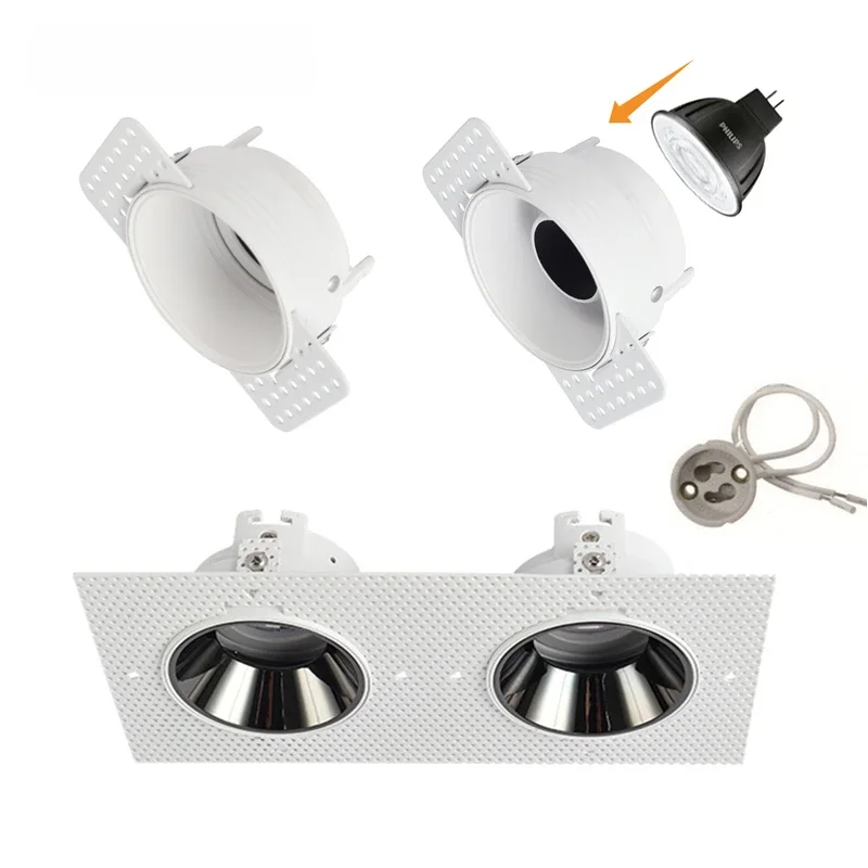 DL013 Trimless Pleisterwerk LED Downlight Beugel Verstelbare Inbouw Plafondspot Frame Socket GU10/MR16 Lamphouder Fitting - afbeelding 2