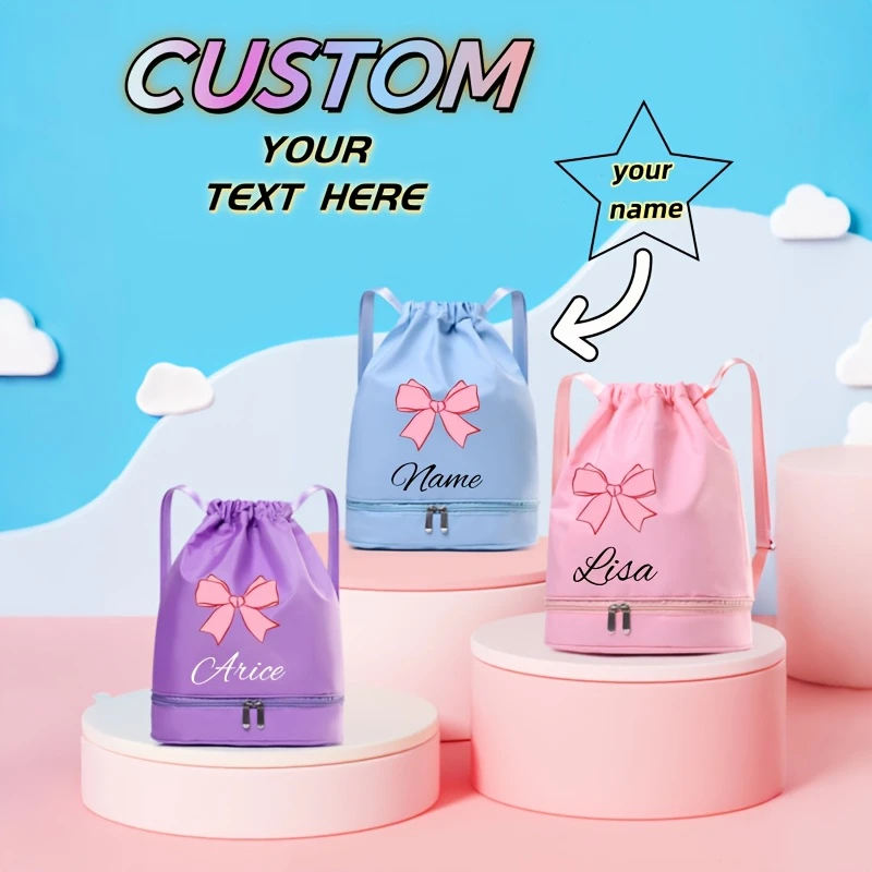 Custom Bow‑Print Polyester Drawstring Bag, Name/Number, Marathon Sports Sack for Basketball & Outdoor Activity Gear view 5