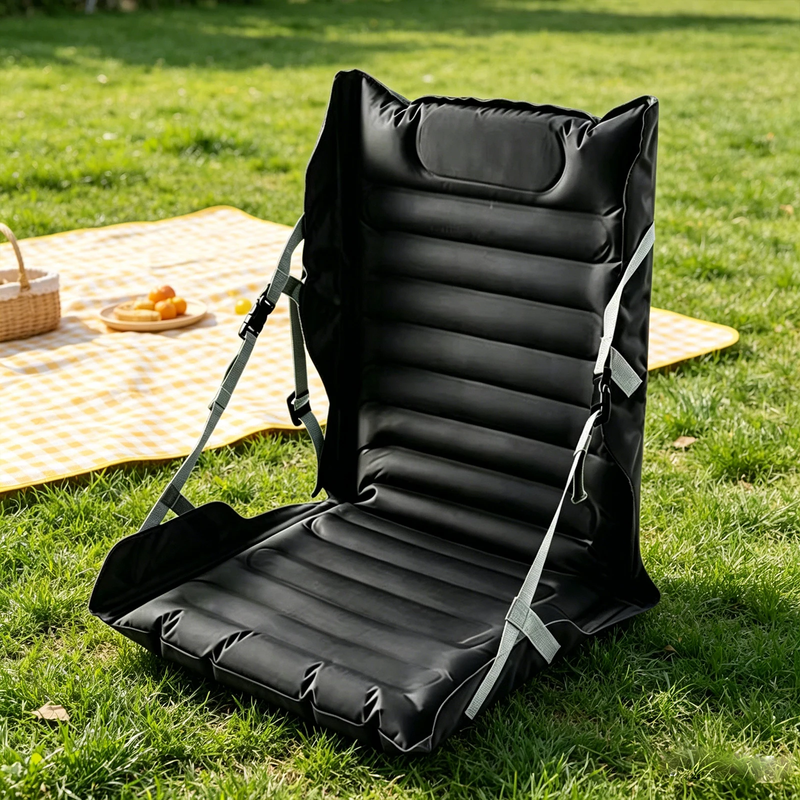 Inflatable Folding Seat Cushion with Back Support Lightweight Portable Air Sitting Pad for Stadium Camping Travel Airplane Green - view 4