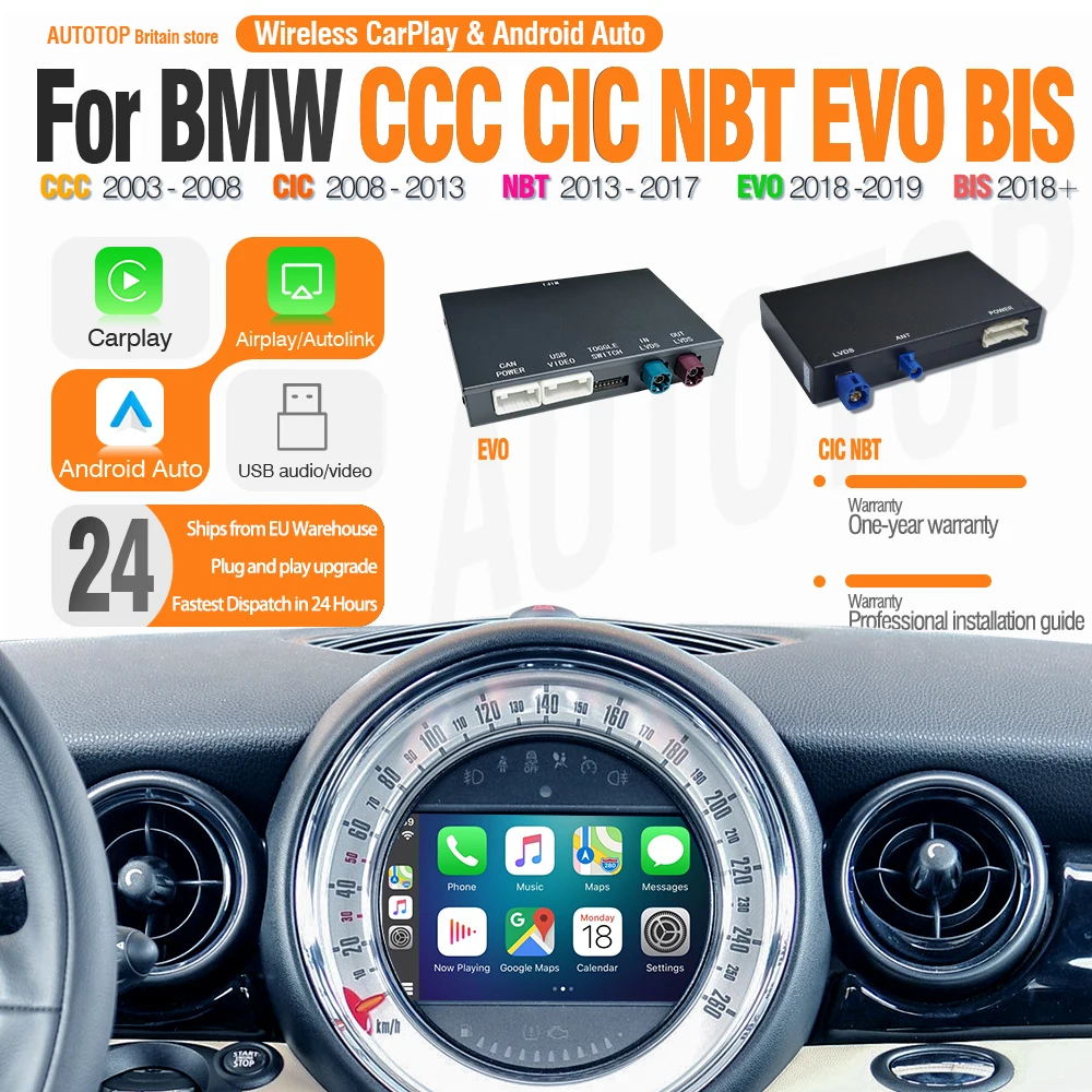 AUTOTOP Wireless CarPlay Android Auto Decoder For BMW Mini Cooper Clubman R50 R52 R53 R55 R56 R57 R58 CCC CIC NBT EVO BIS Module