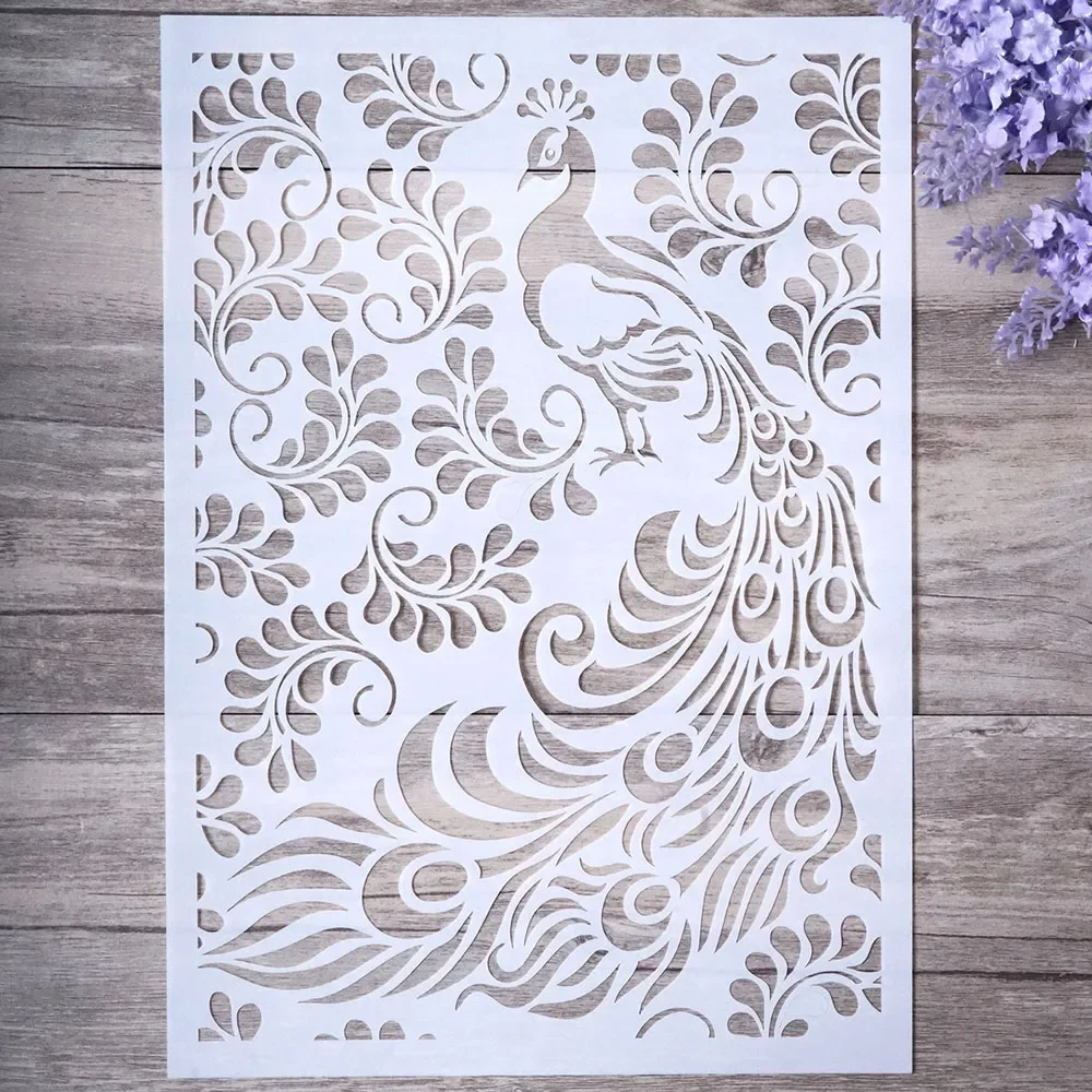 Rozmiar A4 DIY Craft nakładanie warstw paw wzornik do malowania ścian Scrapbooking pieczęć Album dekoracyjny tłoczenie kartka papierowa — zdjęcie 2