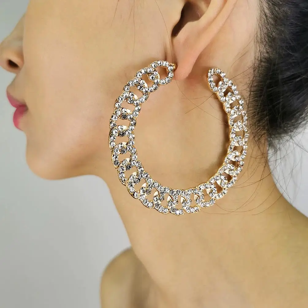

Luxury Glam Chain-Link Crystal Hoop Earrings