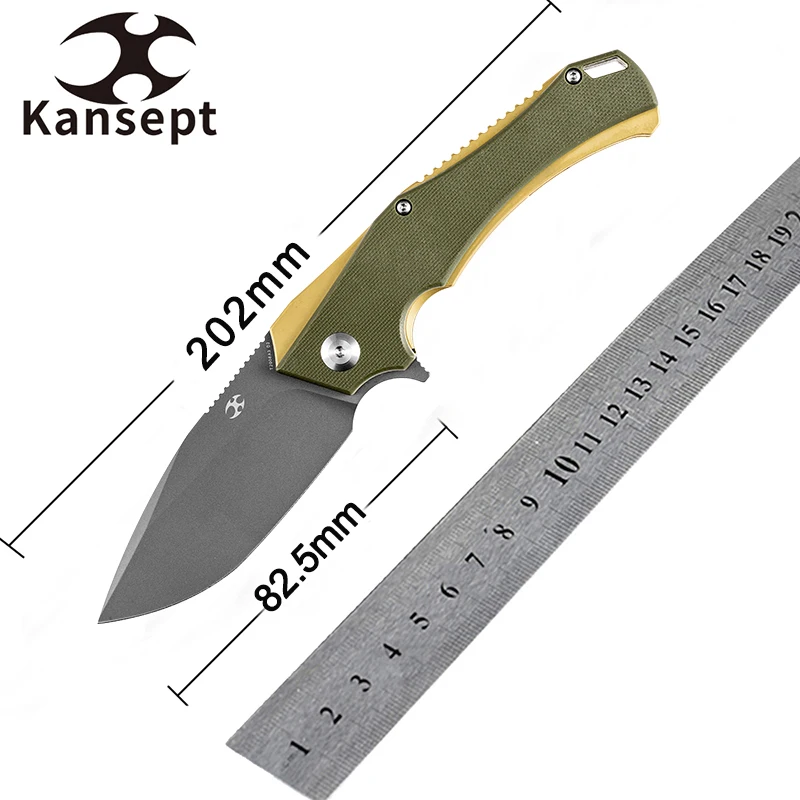 

Kansept Mini Hellx T2008A2 Gray TiCn Coated D2 Bade with Olive Green G10 Handle Mikkel Willumsen Designed Folding Knife for EDC