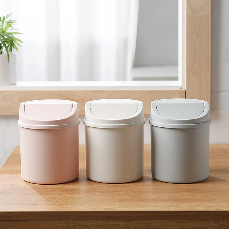 Mini Desktop Waste Bin Small Trash Can Tube with Cover Bedroom Trash Garbage Can Clean Workspace Storage Box Home Desk Dustbin