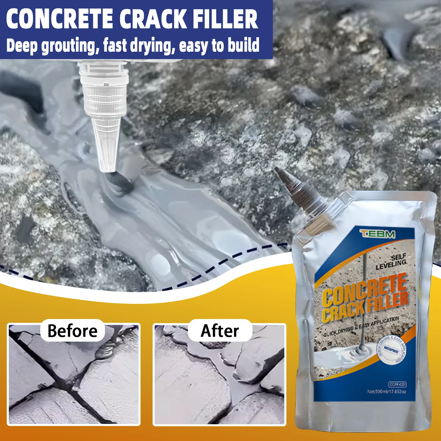 Betonriss-Füller Selbstnivellierender Zement-Rissfüller, Wasserdichter Betonreparatur-Dichtungsmittel für Innen und Außen Schnell Trocknend – Detail 7