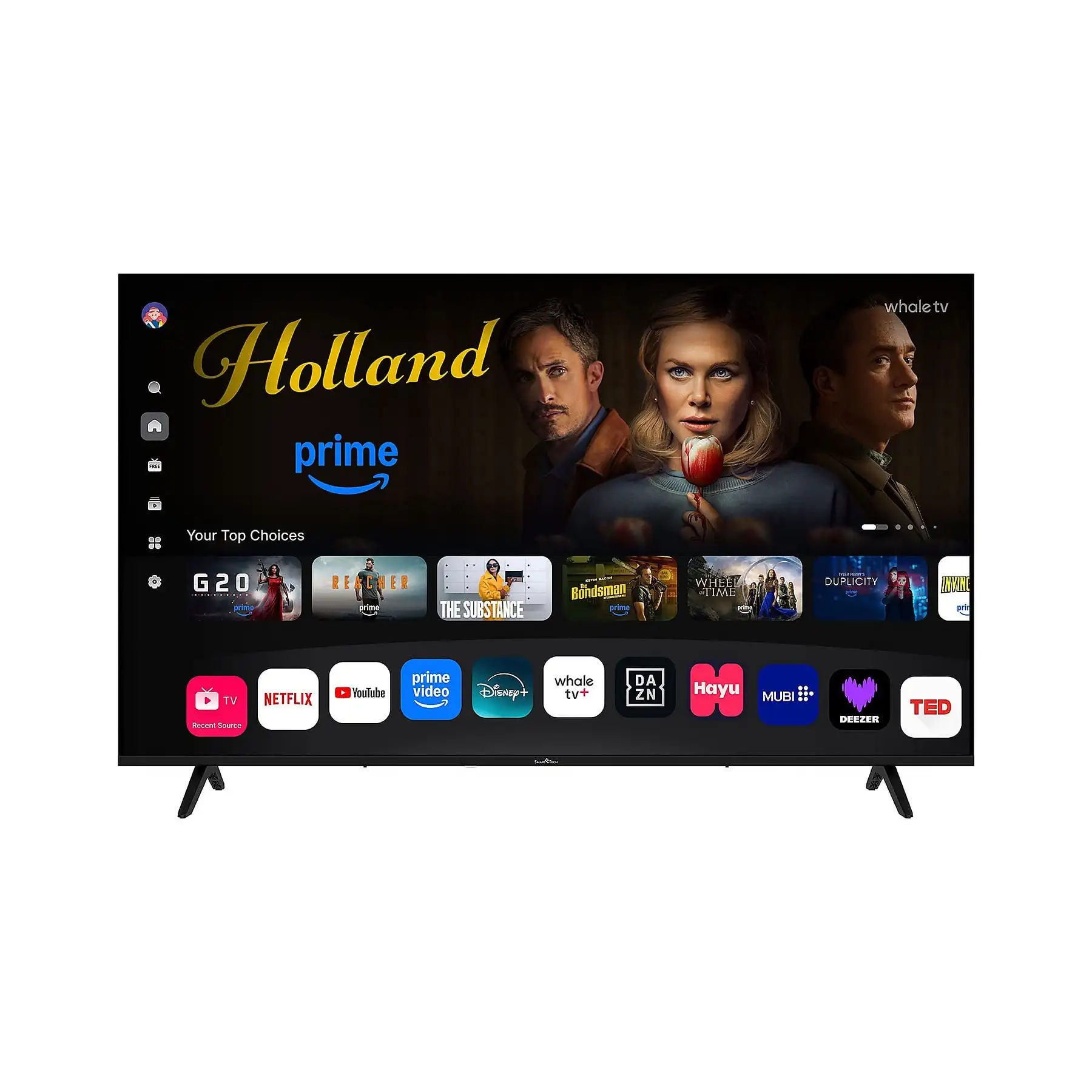 Smart Tech 55 QH02K Televisor Inteligente QLED 4K de 55 Pulgadas - Televisión UHD con Sistema Operativo Whale, HDR, WiFi, Bluetooth, DVB-T2/S2/C, 3 HDMI, 2 USB, Dolby Digital Plus
