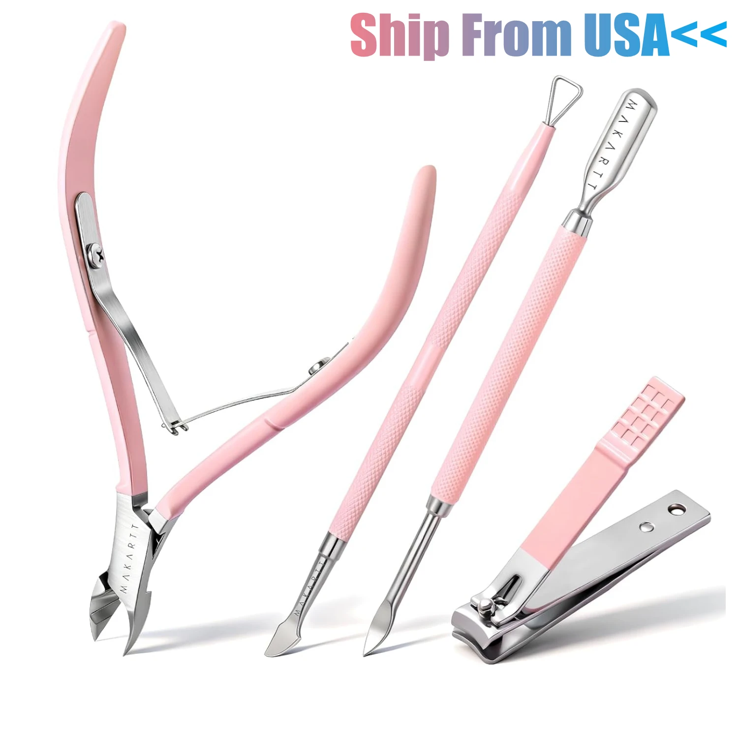 4PCS Manicure Set , Professional Cuticle Trimmer and Nipper, 2 Cuticle Pushers & Nail Clipper, Stainless Steel Nail Supplies