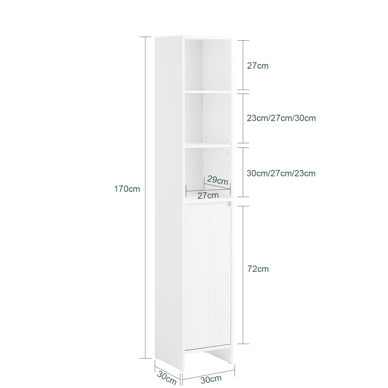 SoBuy BZR158-W Badezimmerschrank Hoch mit Wäschekorb & verstellbaren Regalböden aus MDF, Offene Ablagen für kleines 30x170x30cm – Detail 1