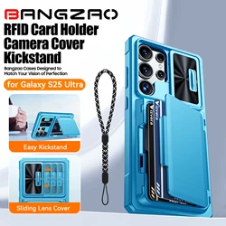 With Card Holder Sliding Camera Cover And Stand For Samsung Galaxy S25 Ultra Phone Case, Anti-Fall PC+TPU Wallet Case