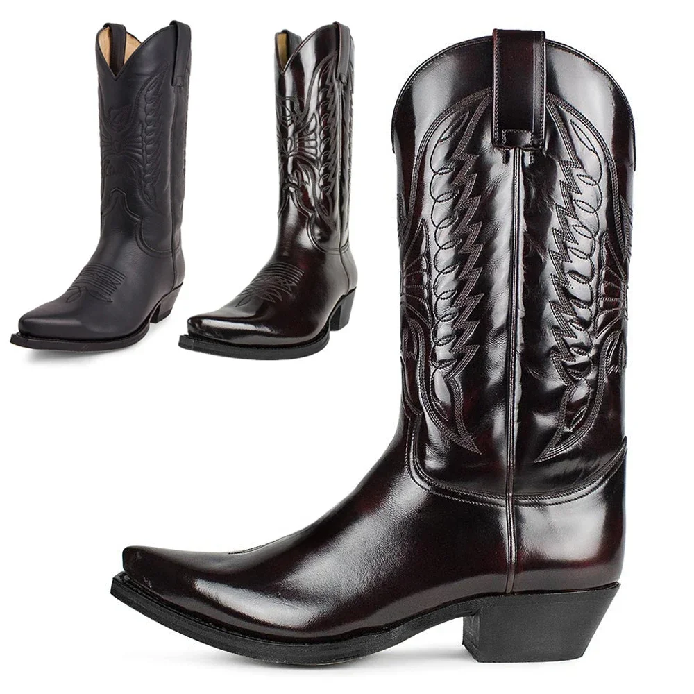 Męskie kowbojskie buty zimowe skórzane buty haftowane wysokie buty buty dla par lekkie wygodne Plus rozmiar 35-48 — zdjęcie 2