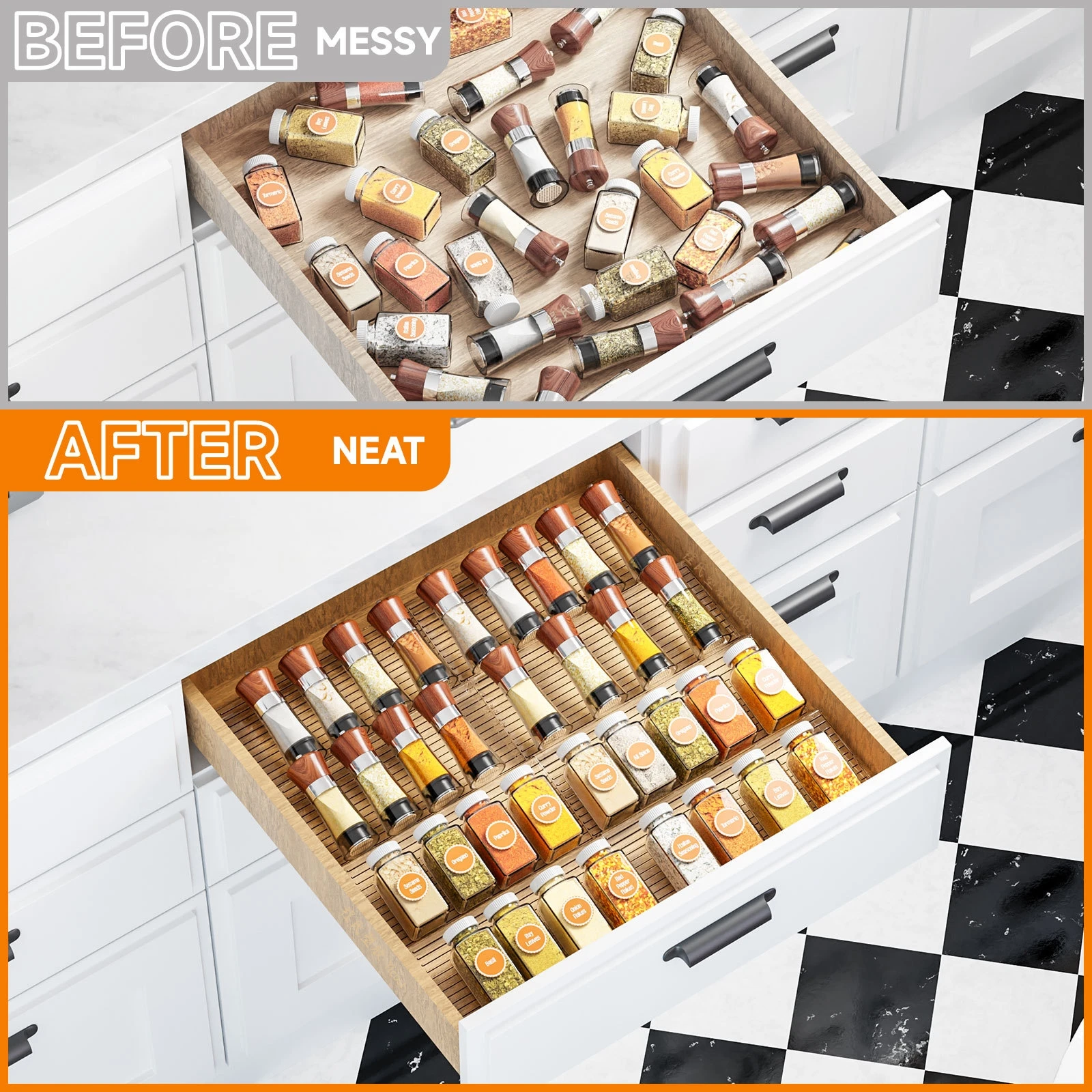 Kitchen Plastic Drawer Seasoning Storage Rack Stepped Style Multiple Layers Cabinet Organizer Adjustable Spice Jars Display Rack