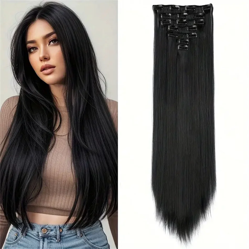 7Pcs/Set Clip In Hair Extensions Human Hair Straight Hairpiece 100% Real Brazilian Natural Black Remy Human Hair