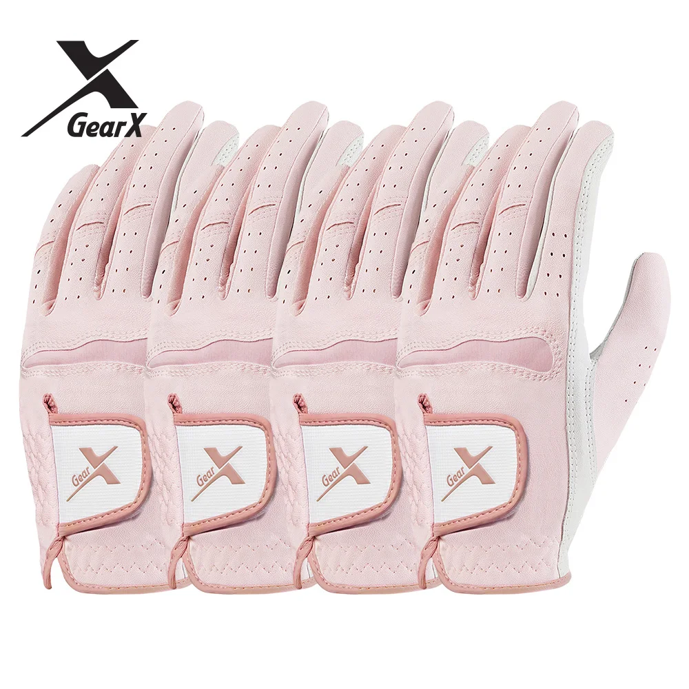 Gear X golf gloves half-skin Women's left hand wearing pink 4