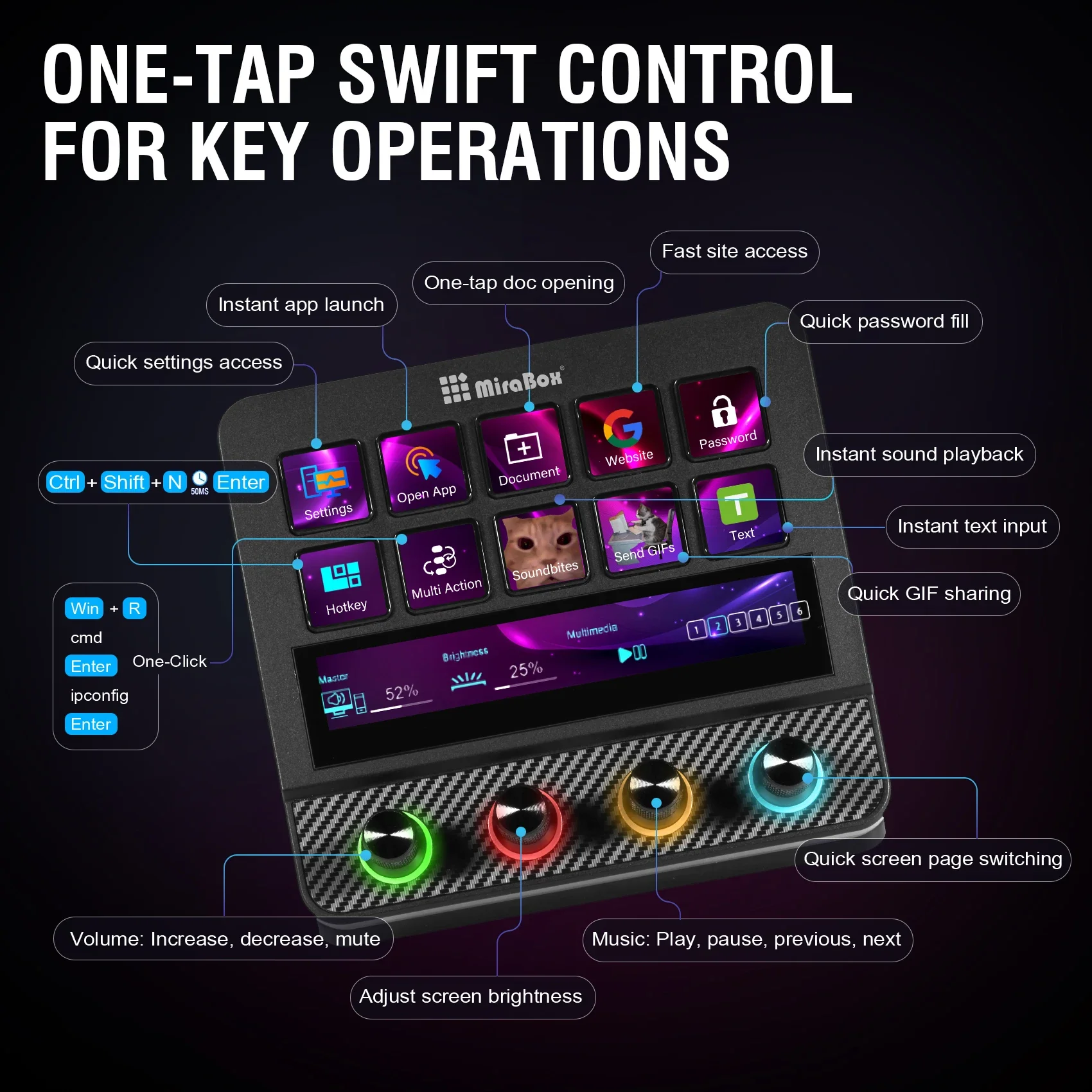 Mirabox N4 Pro Visual Stream Deck, 10-Key Programmable Macro Keyboard, Stream Controler for OBS Twitch YouTube Streaming