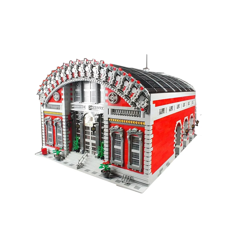 Modern City Street View Architecture Massive Train Station MOC Building Block Assembly Model Railway Track Brick Puzzle Toy Gift