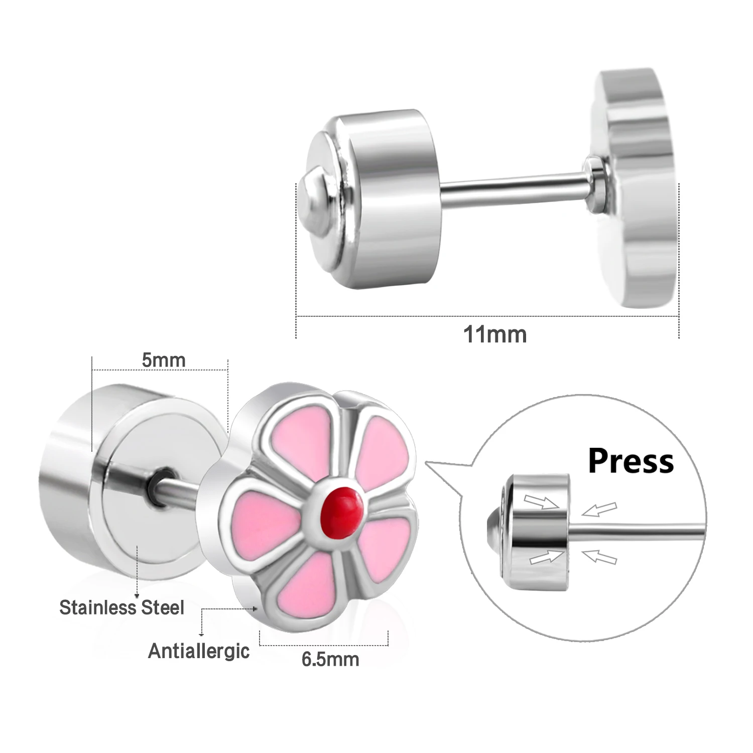 Luxukisskids Schattige Regenboog Oorknopjes Voor Kind/Meisjes Push-Back Roestvrij Staal Anti-Allergie Oor Piercing Dagelijks Dragen Sieraden