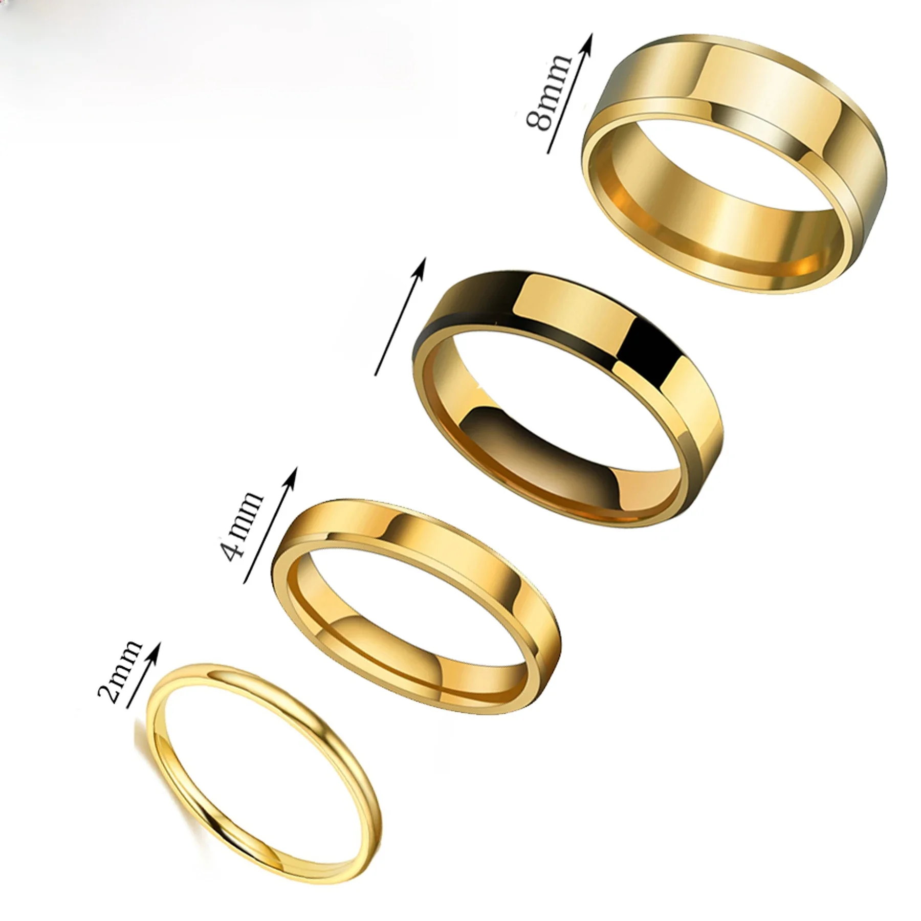 Freeteeme Punk 2mm/4mm/6mm/8mm de large anneaux simples pour femmes hommes en acier inoxydable lisse haute poli bagues de mariage bijoux