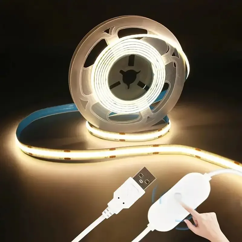 Taśma świetlna LED Czujnik dotykowy USB 5V COB Dioda Taśma Ściemniacz Podświetlenie DIY Oświetlenie liniowe o dużej gęstości Wstążka do dekoracji wnętrz — zdjęcie 2