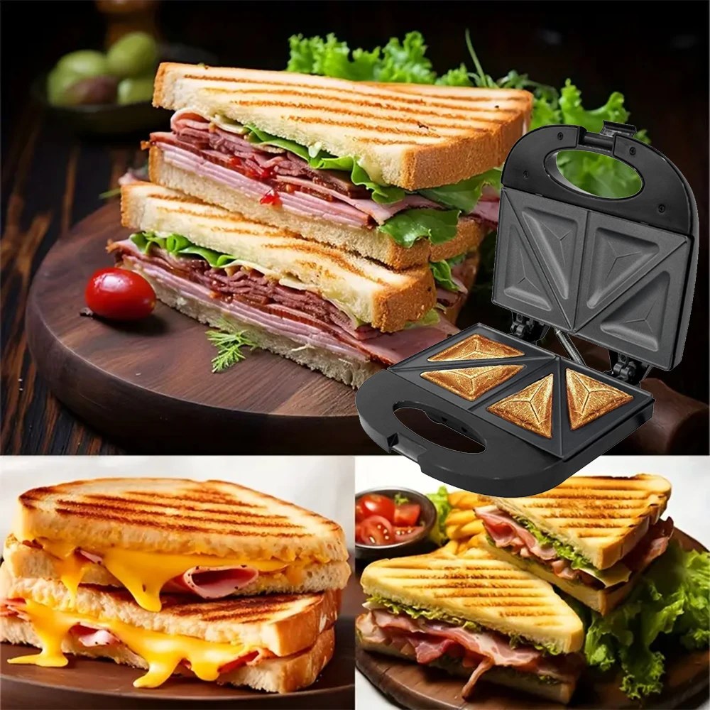 Sandwichera de acero inoxidable fácil de limpiar con luces indicadoras mango de tacto frío Panini de queso a la parrilla 750 vatios