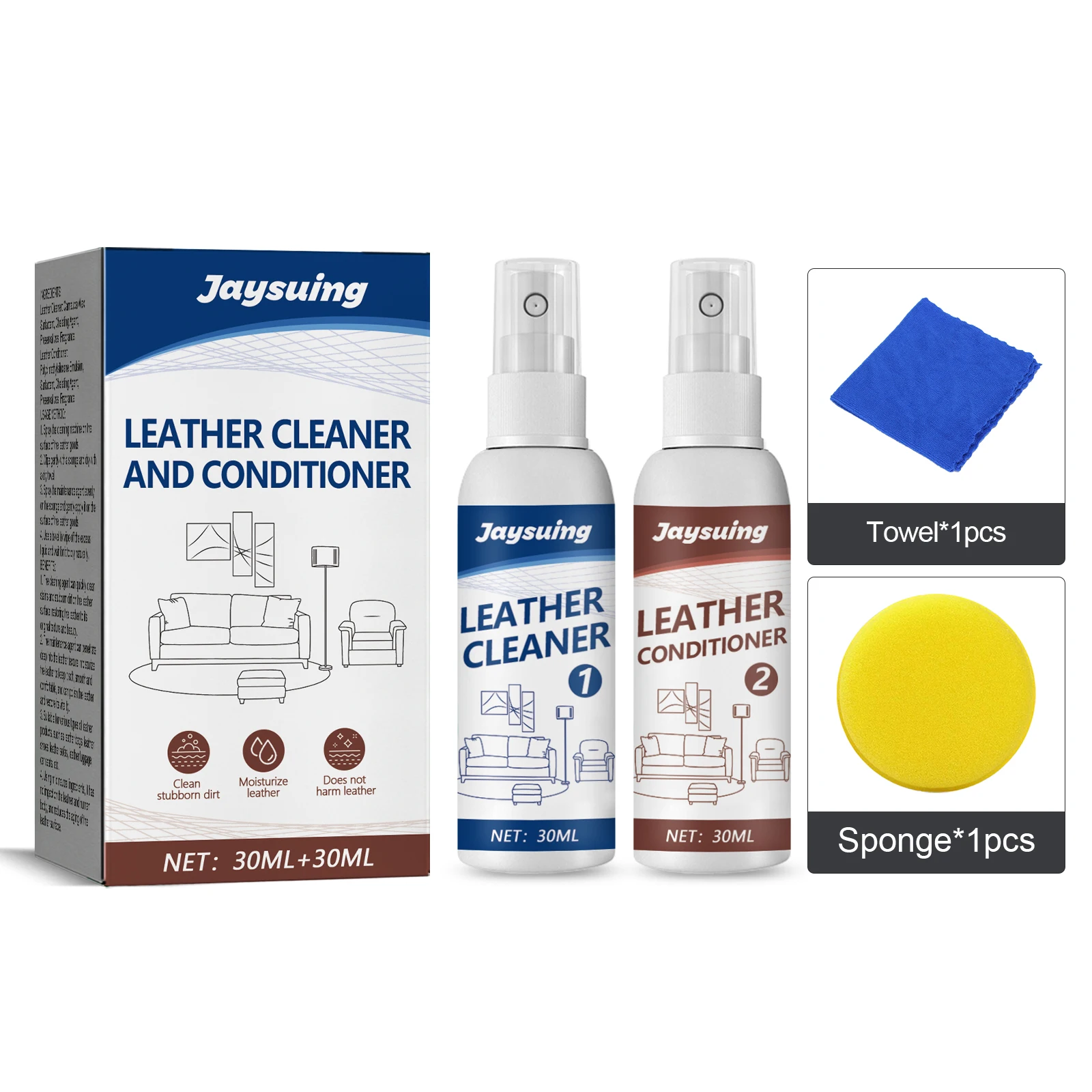 Jaysuing Leather Cleaner Conditioner Spray Set Stains Removing Agent Cracked Hardening Leather Maintaining Cleaner Kit For Car