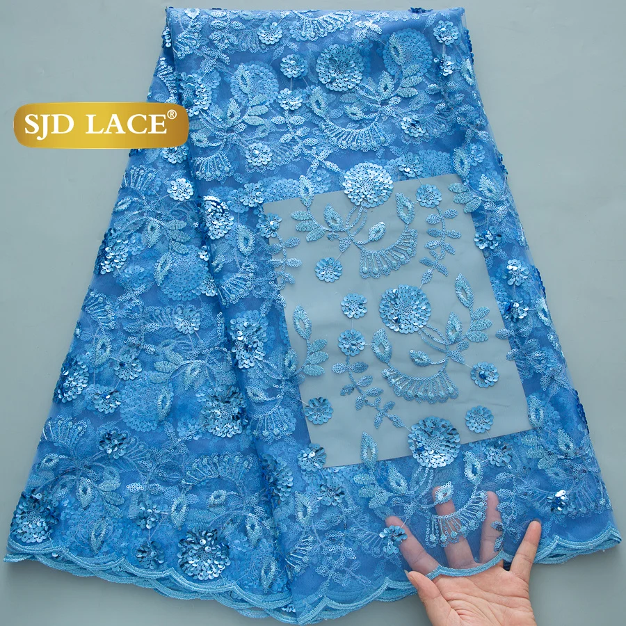 

SJD LACE French Nigerian Sequins Mesh Lace Fabrics 2025 High Quality 5 Yards African Lace for Sewing Bridal Wedding DIY Sew 4521