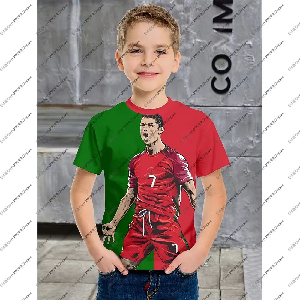 كرة القدم جيرسي تي شيرت الرجال كرة القدم رونالدو لهب تي شيرت أعلى الشباب البرتغال المشجعين هدية عادية بنين 7 طفل ملابس رياضية الذكور في الهواء الطلق #1