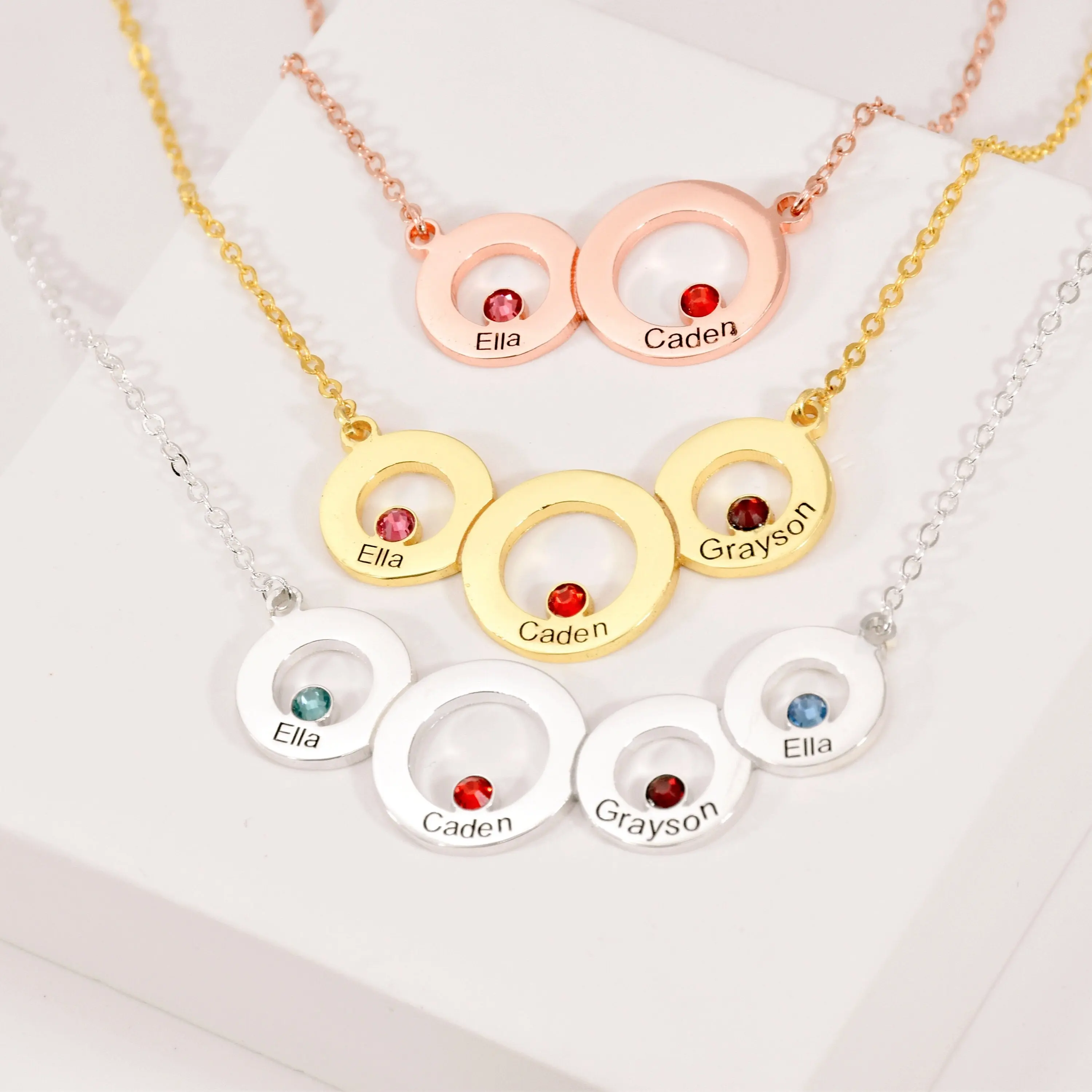 

Ожерелье семейного поколения ожерелье на День Матери с именами детей ювелирные изделия на заказ ожерелье в виде Круга семьи подарок для нее