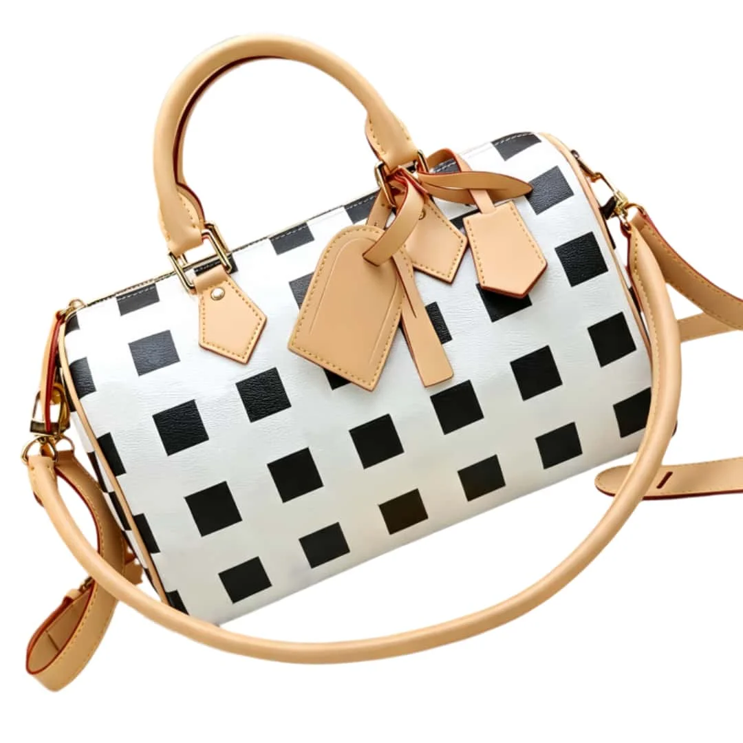 66-Chic Monochrome Dot Boston Bag  Elegant Top Handle & Crossbody Satchel for Women Size: 30x18x17 cm