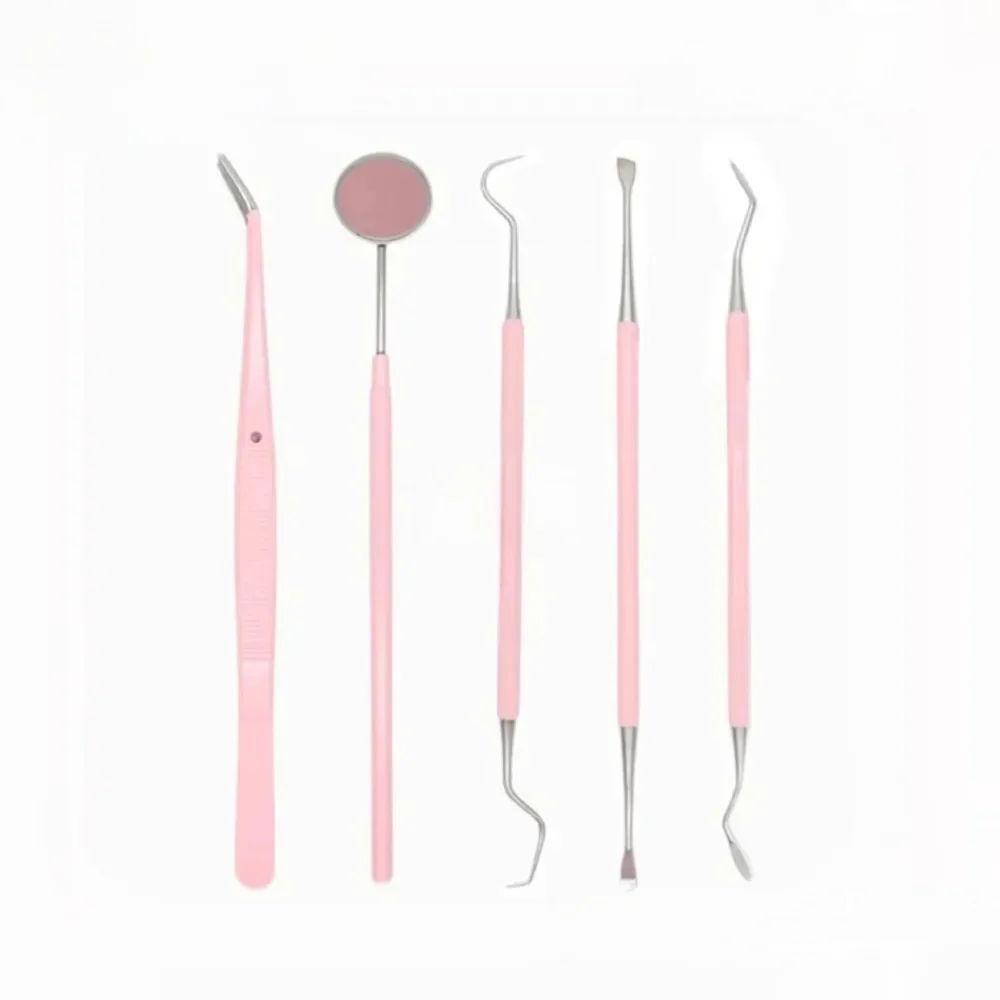 3/4/5PCS różowy zestaw dentystyczny lusterko stomatologiczne ze stali nierdzewnej dla kobiet pielęgnacja jamy ustnej — zdjęcie 2
