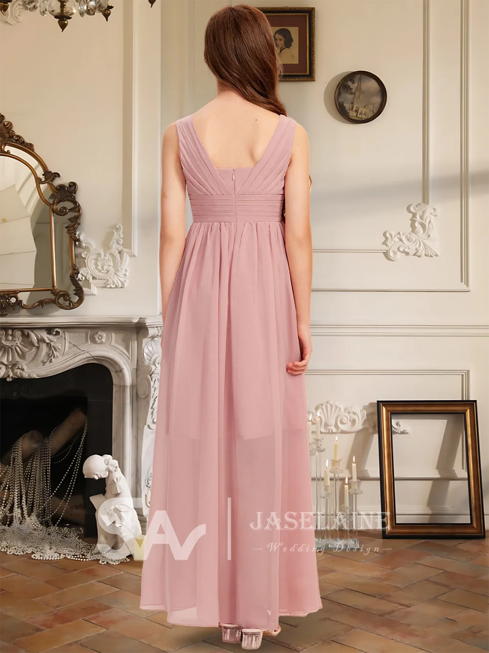 Элегантное асимметричное шифоновое платье трапециевидной формы для подружек невесты, платье с цветочным узором для девочек, торжественное летнее платье для свадебной вечеринки